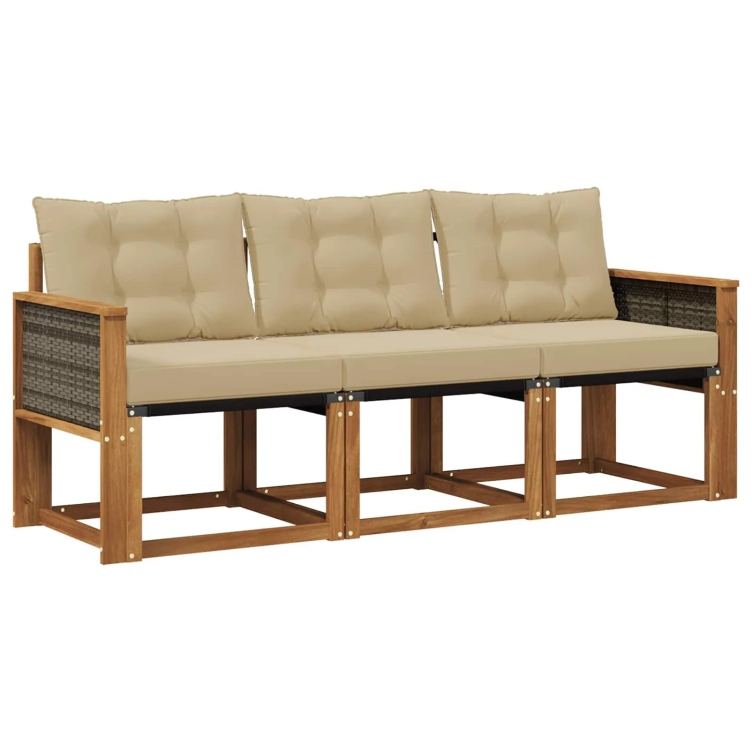 vidaXL Outdoor-Sofagarnitur mit Kissen 3 Stk Natur und Beige 3381741