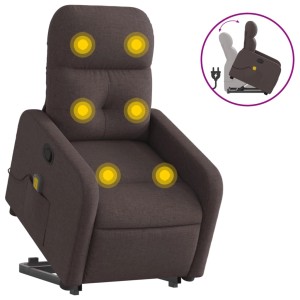 Dunkelbrauner vidaXL Massagesessel mit Aufstehhilfe aus Stoff, mit Vibrationsmassage.