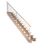 Gerade Eichenholztreppe Lindos, 80 cm breit, mit Design-Geländer und Holzstäben.