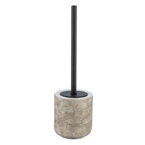 Wenko WC-Garnitur Fedio aus Keramik mit Reliefoptik und schwarzer Bürste.