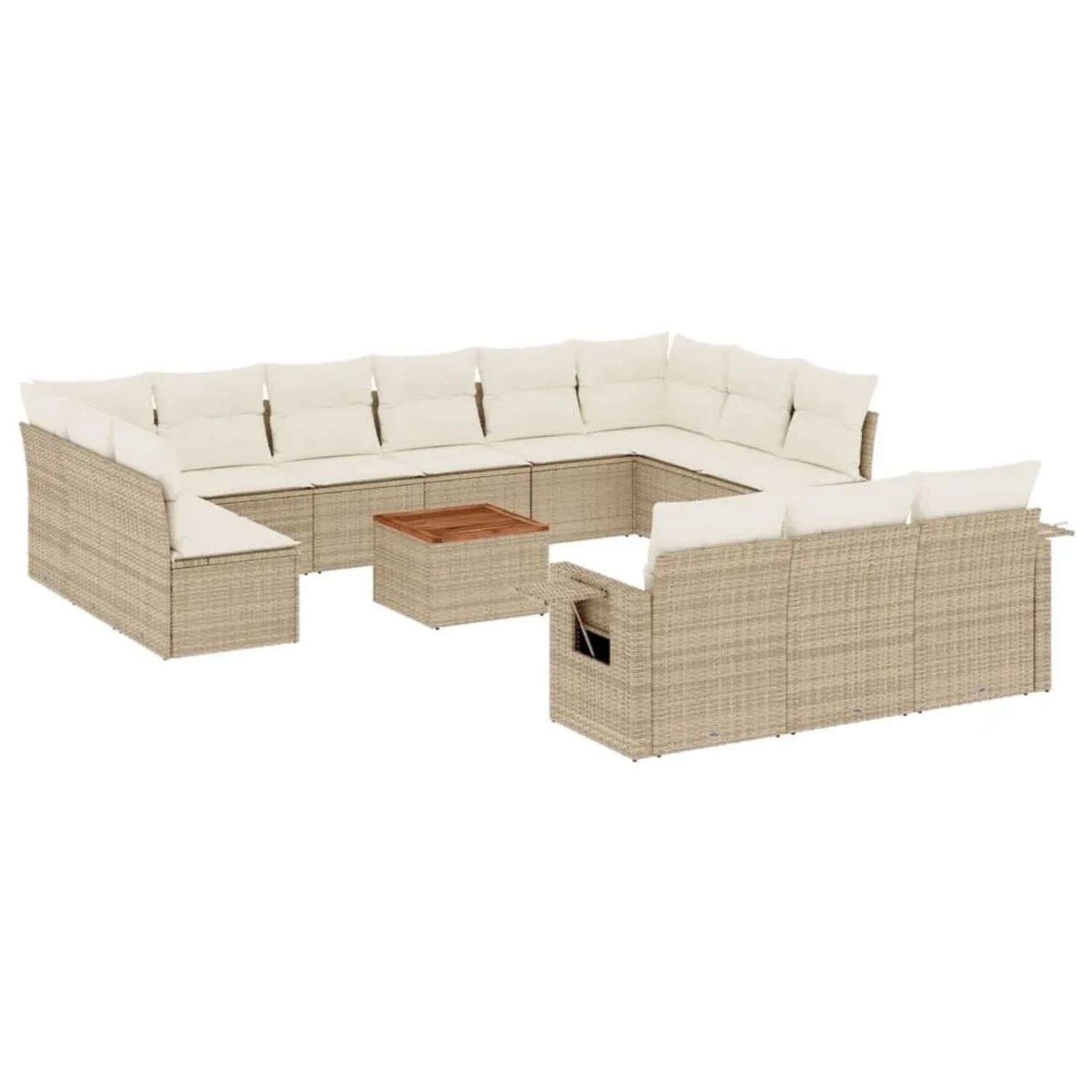 vidaXL 14-Tlg Garten-Sofagarnitur mit Kissen Beige Poly Rattan 3224805
