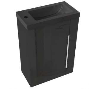 AICA Badmöbel Set SILVIA, 45 cm, Schwarz Hochglanz: Waschtisch mit Unterschrank für Gäste-WC.