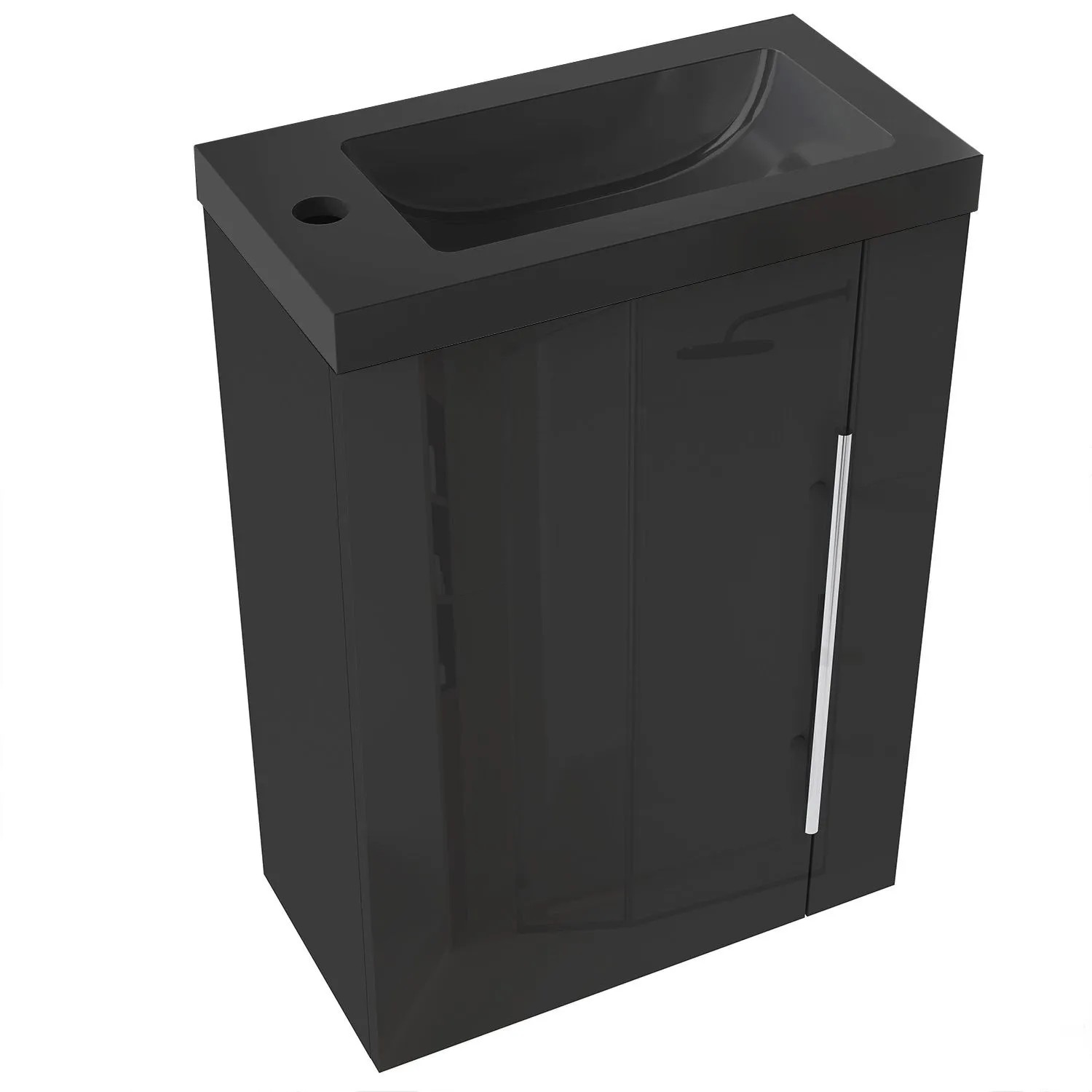 AICA Badmöbel Set Gäste WC SILVIA 45 cm Schwarz Waschtisch mit Unterschrank Hochglanz Schwarz Softclose Tür 2 tlg.