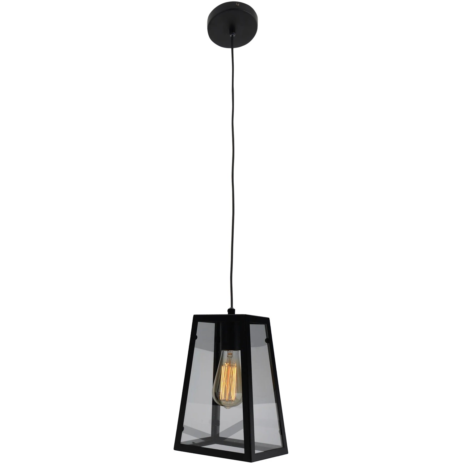 Schwarze Näve Pendelleuchte Sherlock mit klarem Glasschirm und Retro-Design.