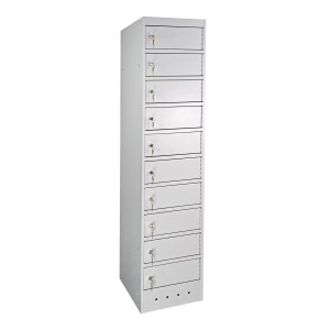 PROREGAL Notebook-Schrank, Lichtgrau, mit 10 Fächern und Schlüsseln. Aktenschrank für Büro oder Homeoffice.