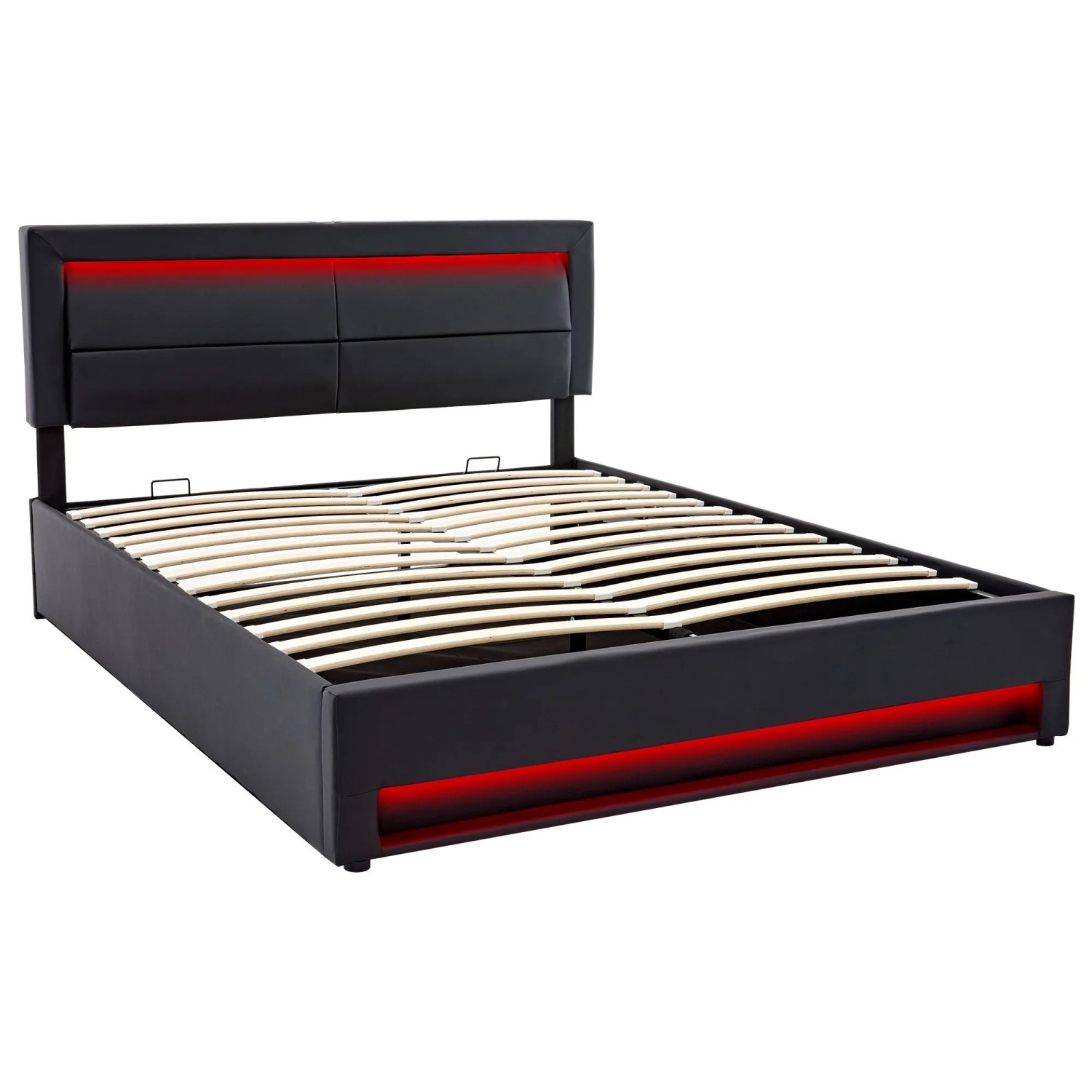 okwish Polsterbett 140x200cm mit USB LED Stauraum Schwarz ohne Matratze