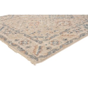 Vercai Rugs Teppich Savannah, 160x230 cm. Beiger Teppich mit zeitlosem blau-rotem Muster. Waschbar, flacher Flor.