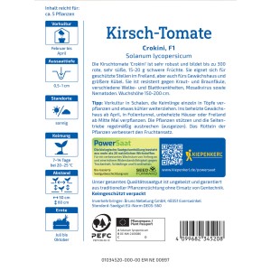 Kiepenkerl Kirschtomate Crokini Samenpackung mit Infos zu Anbau und Ernte.