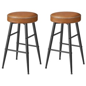 2er Set Songmics Barhocker Ekho, braunes Kunstleder, schwarze Metallbeine.