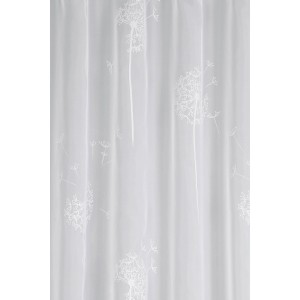 Weißer Bennetti Schlaufenschal Voile mit Pusteblumen-Flock, transparent für Gardinenstange.