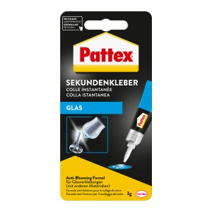 Pattex Sekundenkleber Glas, 3g Tube, transparent trocknend. Ideal zum Kleben von Glas.