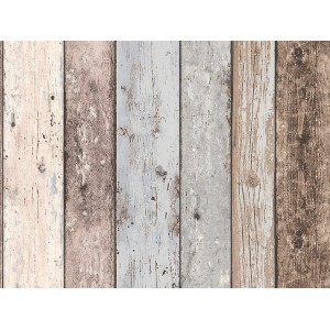 A.S. Creation Vliestapete New England mit Holzoptik in Braun, Grau und Beige.