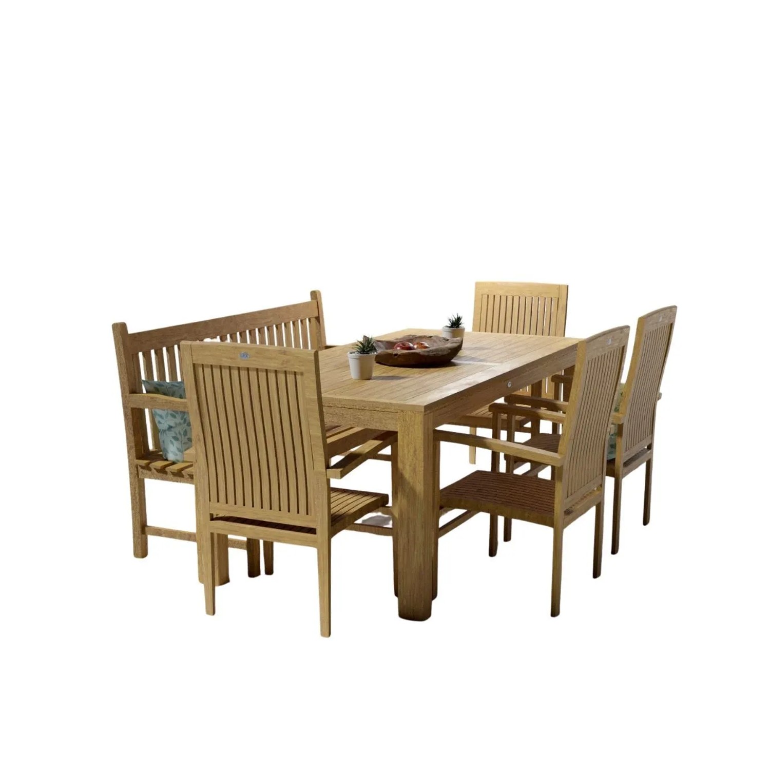 Lex Teak Gartensitzgruppe Teakholz 4xSessel Bank Tisch 180 cm Esszimmer Gartenmöbel