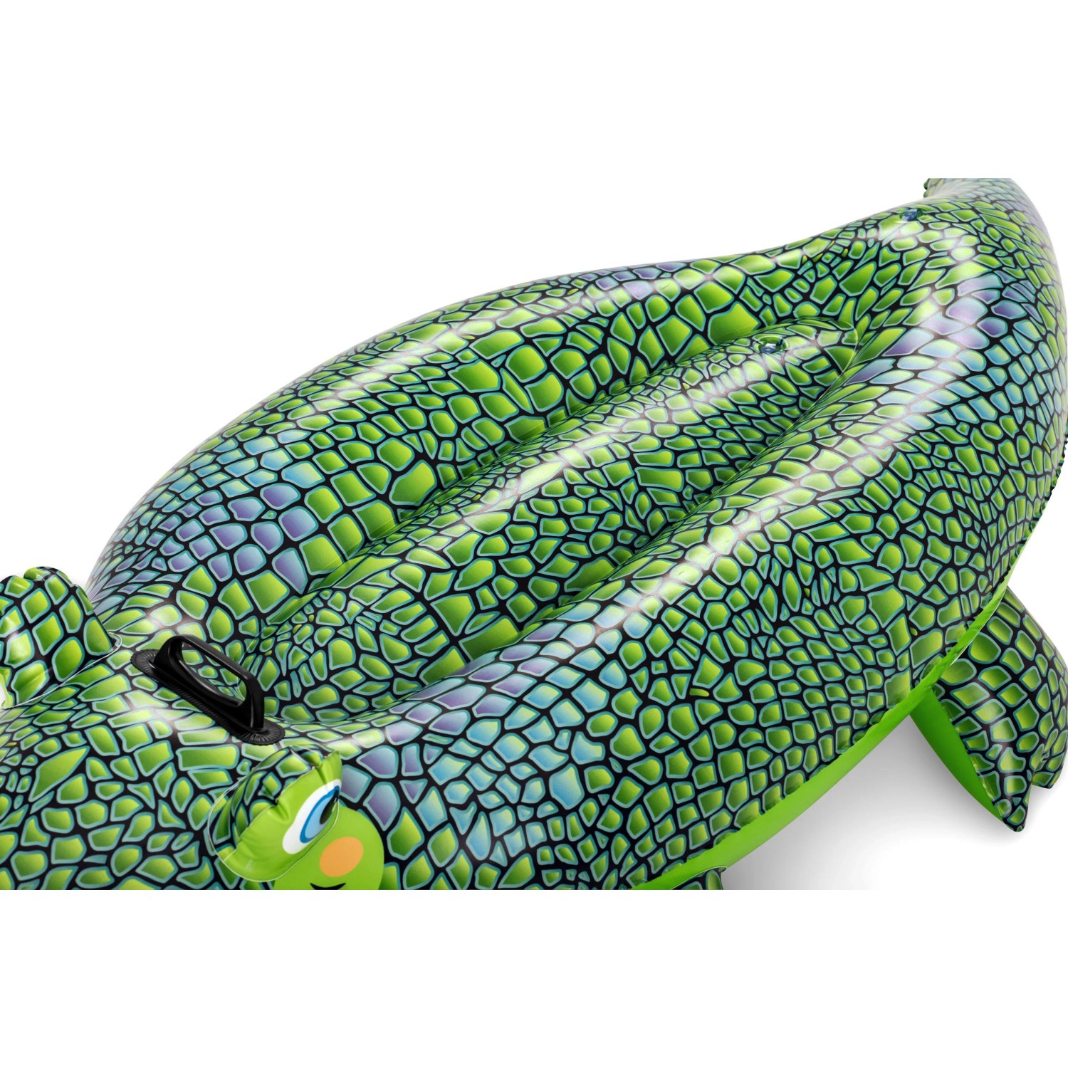 Grünes Bestway Schwimmtier Krokodil, 152x71 cm, mit Griff für Kinder.