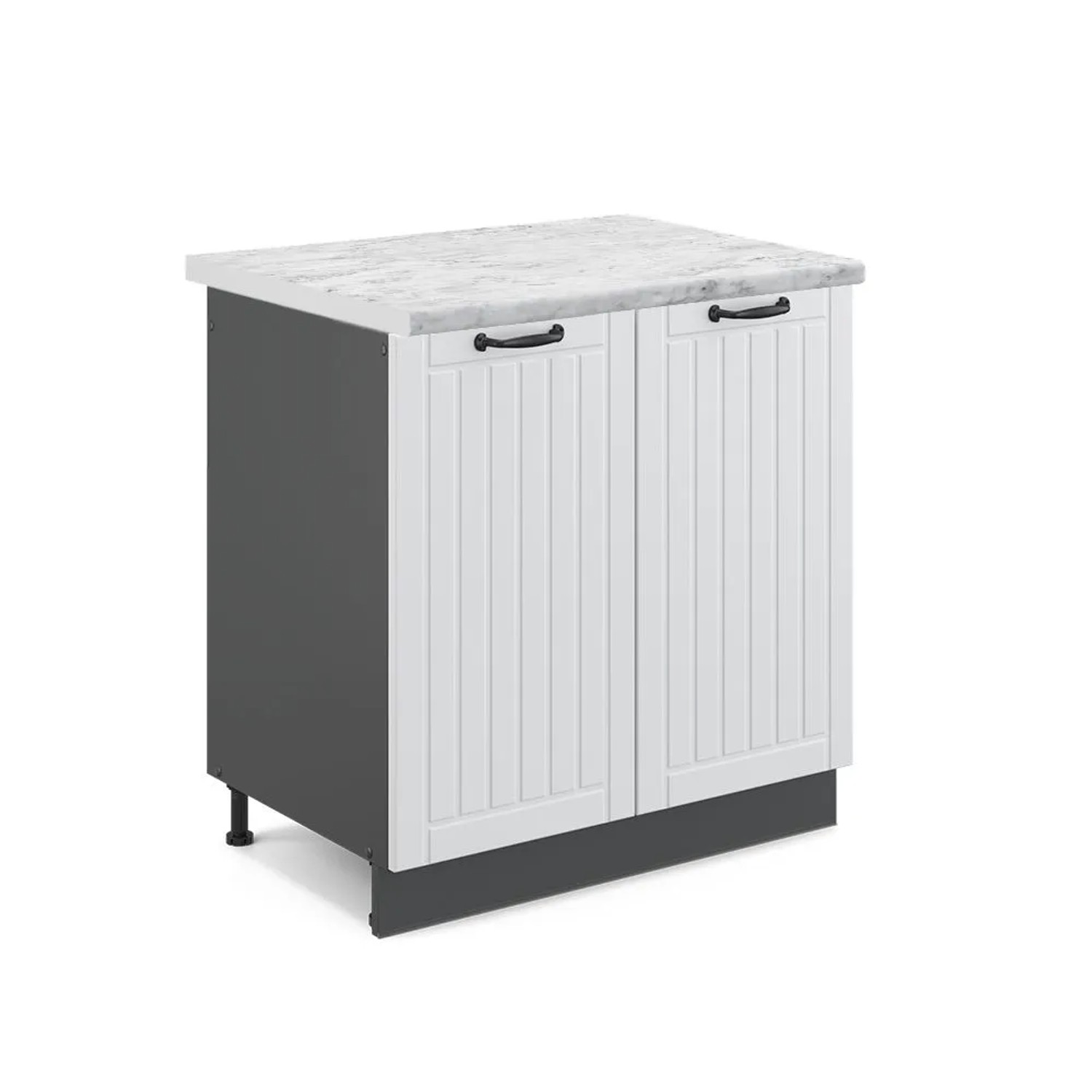 Vicco Spülenunterschrank Fame-Line Weiß Landhaus Anthrazit 80 cm AP Marmor