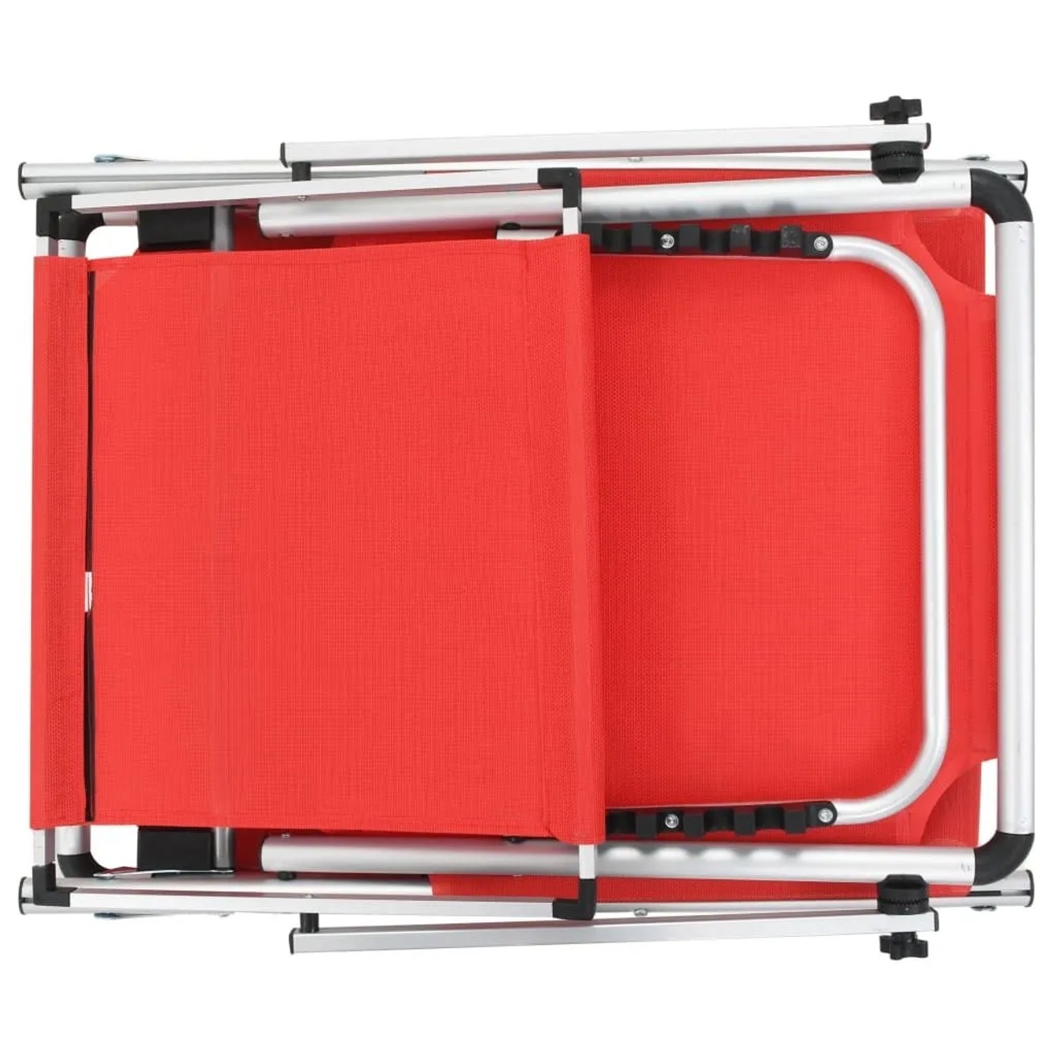 Zusammengeklappte, rote Furnicato Sonnenliegen mit Aluminiumgestell im 2er-Set.