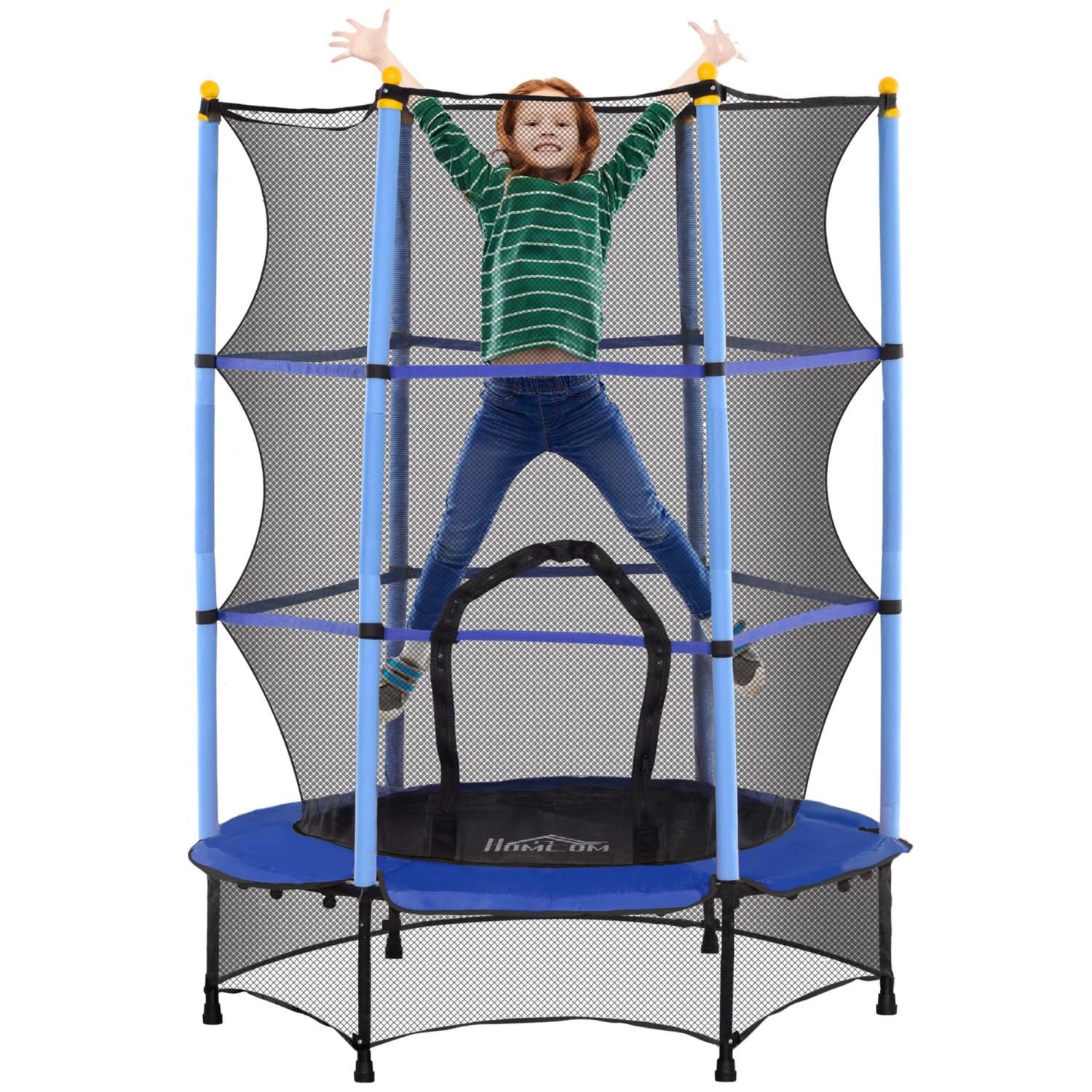 HOMCOM Kids Trampoline Stahl Kunststoff Blau 140L x 140B x 190H cm