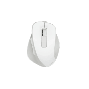 Weiße Hama Funkmaus WM-500 mit 6 Tasten, ergonomisch und ohne Klickgeräusch.