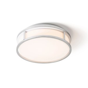 Runde LED-Deckenleuchte Grande mit flachem Opalglas und Metallrahmen. Warmweißes Licht, IP44 für Badezimmer.