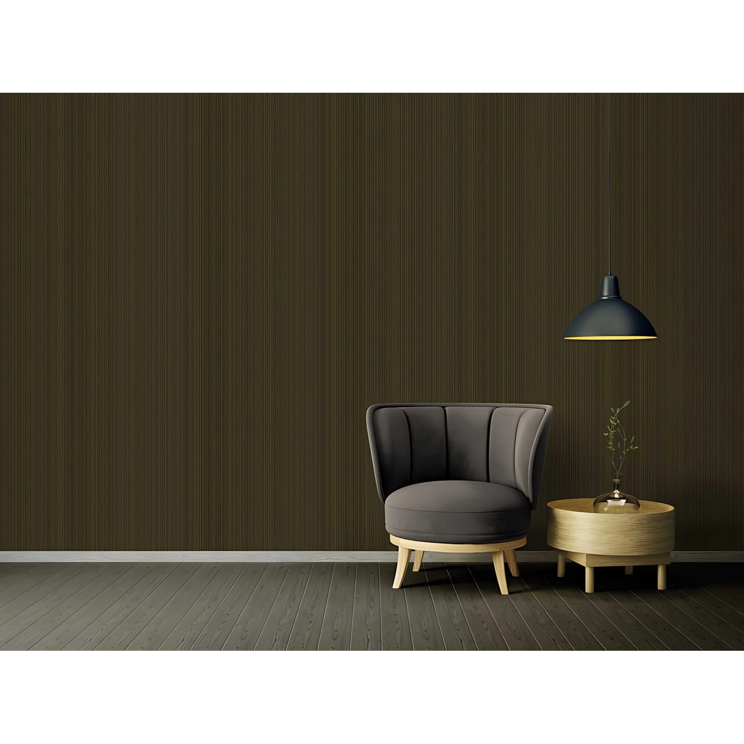 PROFHOME Vliestapete mit glänzenden Streifen in Schwarz und Gold für Wohnräume.