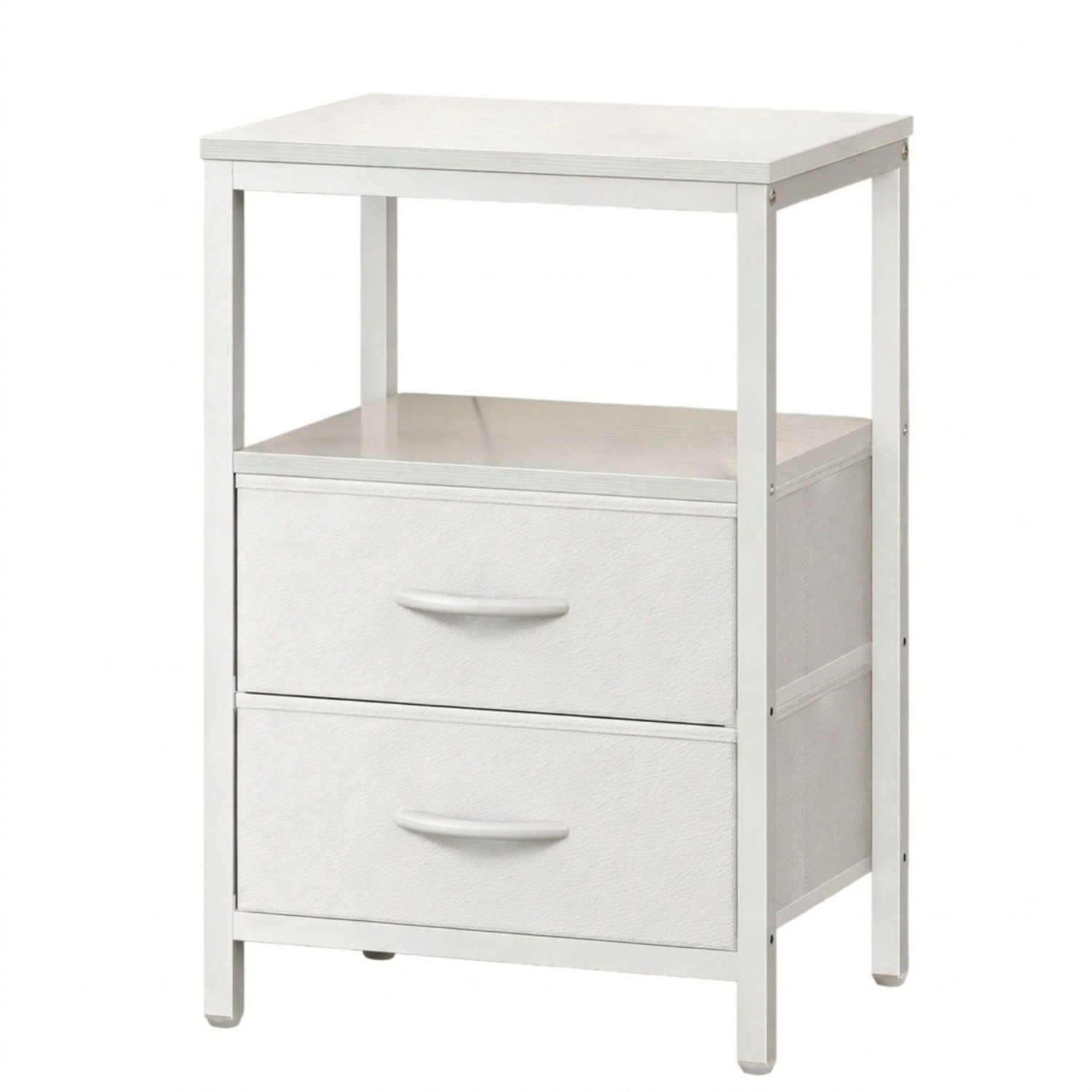 Relaxdays Beistelltisch MDF Eisen Vlies Weiß LED USB-Anschluss Dimmbar 60 cm x 40 cm x 30 cm