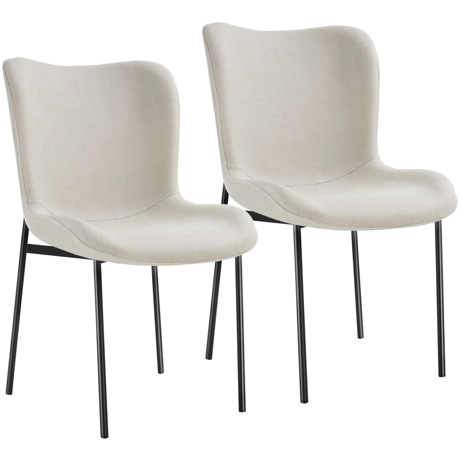 Tectake Polsterstuhl  Tessa Ergonomische Form Mit Hoher Rückenlehne Schlanke Stahlbeine 2Er Set 62 x 54 x 90 cm Webstoff Off White Schwarz