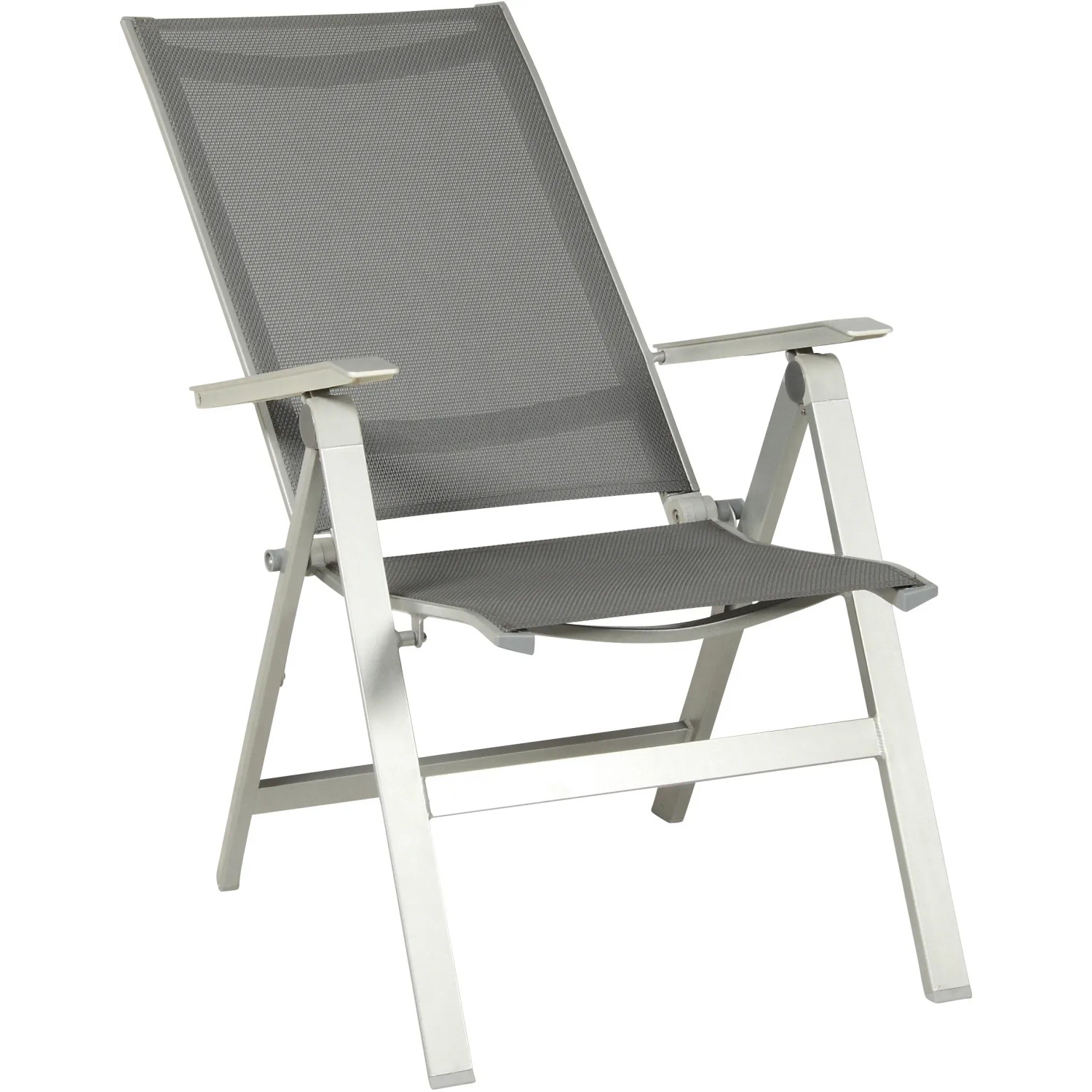 Klappsessel Urban aus dem Acamp Gartenmöbel-Set, grau mit Aluminiumgestell.