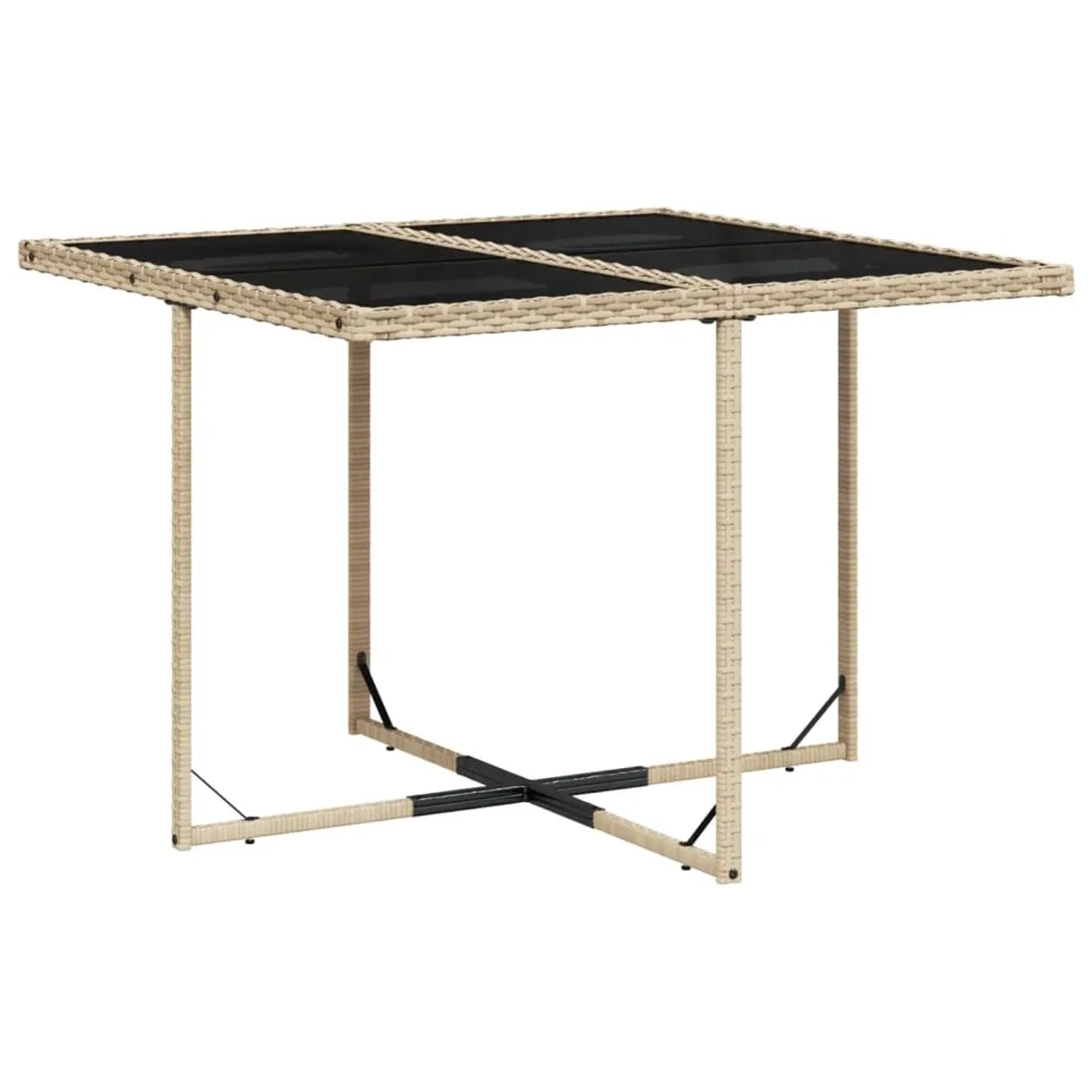 Quadratischer Gartentisch aus Rattan mit Glasplatte, Teil der vidaXL 9-tlg. Essgruppe.