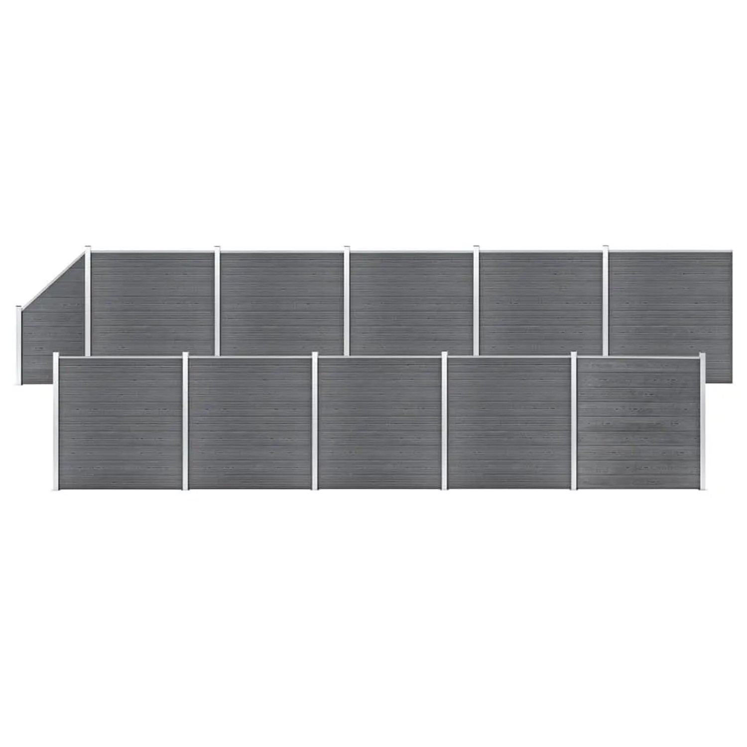 vidaXL WPC Zaun-Set 10 Quadrate + 1 Schräge 1830x186 cm Grau 3053242