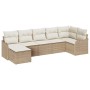 Beige-weißes 7-teiliges vidaXL Garten-Sofa-Set aus Polyrattan mit Kissen.
