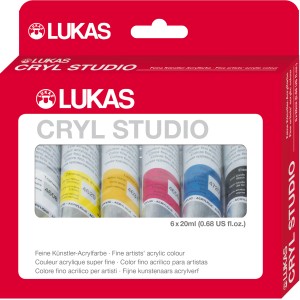 Lukas Cryl Studio Acrylfarben-Set mit 6 Tuben à 20 ml im Karton-Etui.
