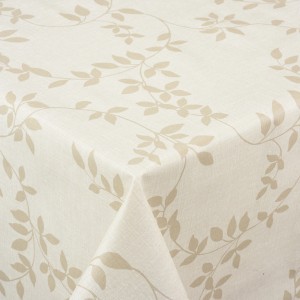 Beige Venilia Tischdecke Véniline Leaf, Meterware mit Blätter-Design.