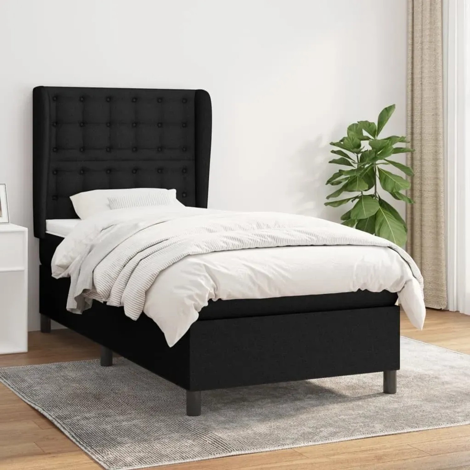 Schwarzes vidaXL Boxspringbett (80x200 cm) mit Stoffbezug, inklusive Matratze und Kopfteil.