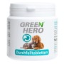 GreenHero Durchfalltabletten für Hunde und Katzen, 60 Tabletten in weißer Dose.