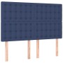Blaues Boxspringbett 140x200 cm mit Stoffbezug und Kopfteil.