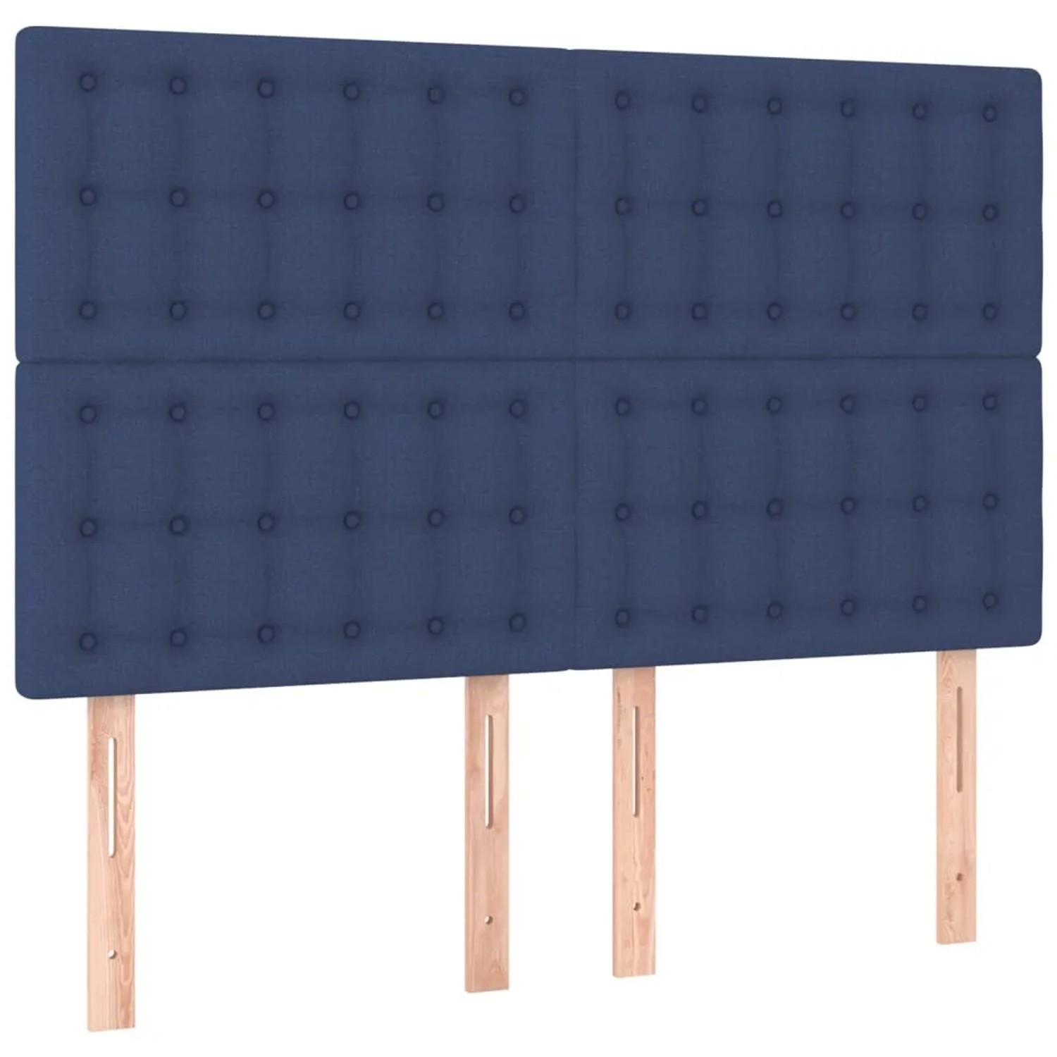 Blaues Boxspringbett 140x200 cm mit Stoffbezug und Kopfteil.
