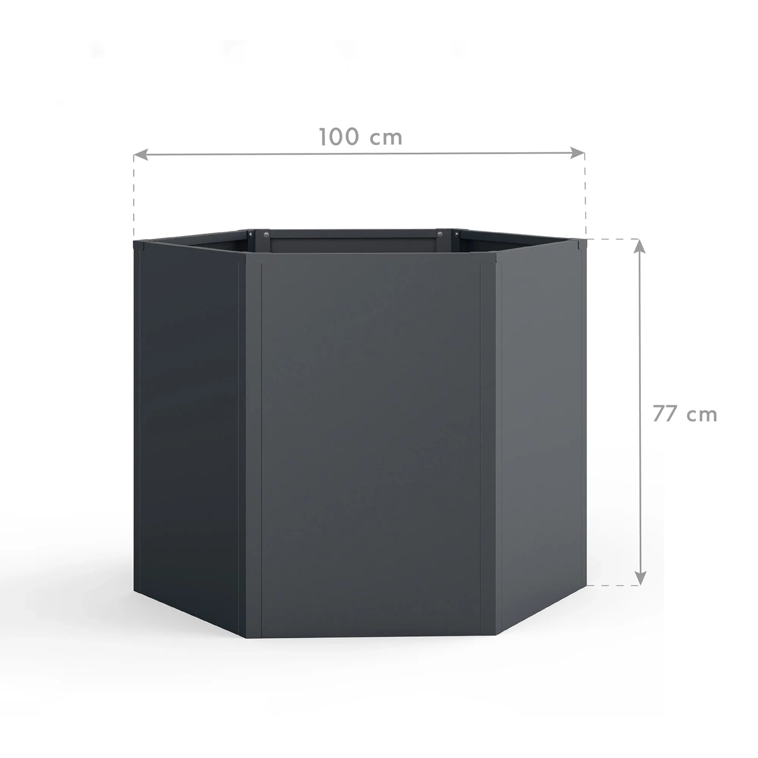 Sechseckiges, anthrazitfarbenes Westmann Metall-Hochbeet Varia, 100x100x77 cm.