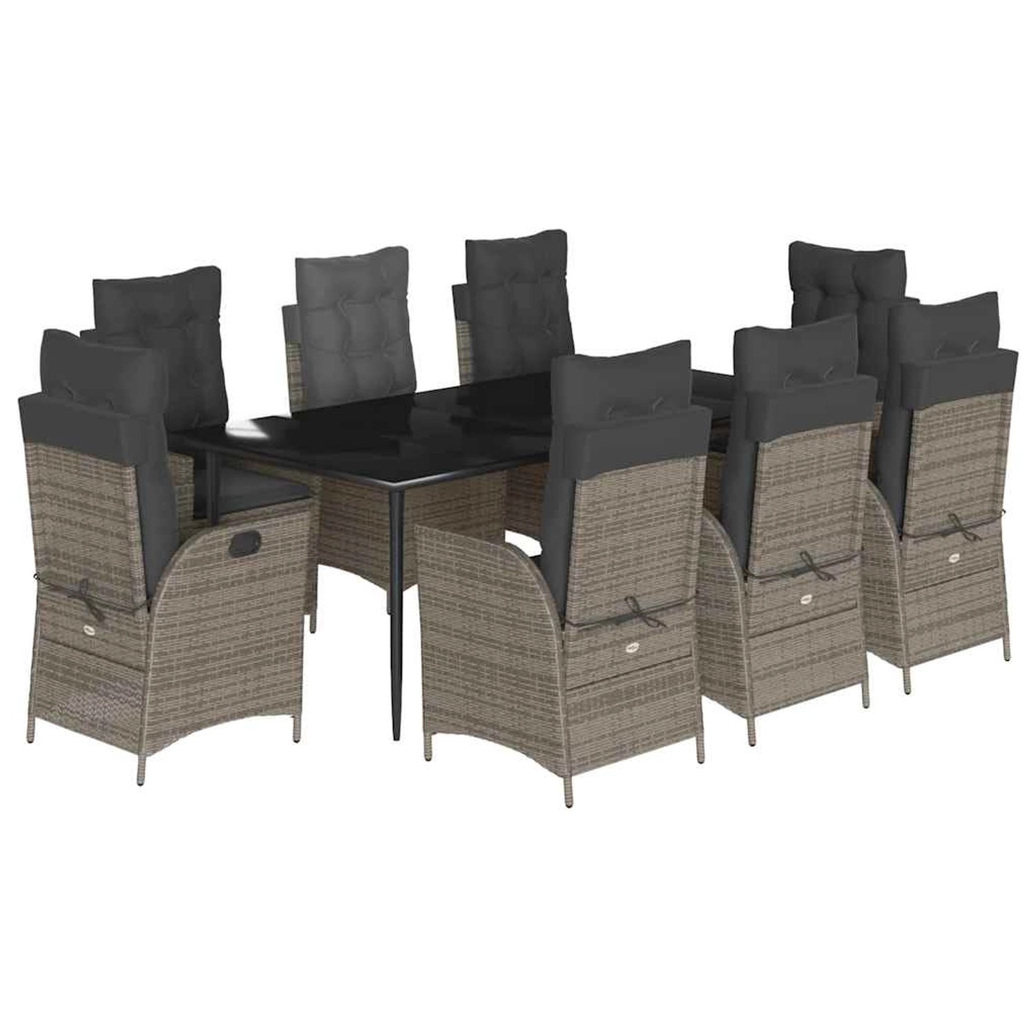 vidaXL 9-Tlg Garten-Essgruppe mit Kissen Grau Poly Rattan 3213222 günstig online kaufen