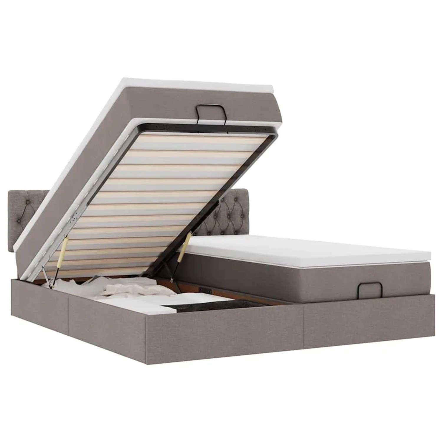 vidaXL Ottoman-Bett mit Matratzen & LEDs Taupe 180x200 cm Stoff 3312868