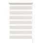 Beiges Doppelrollo mit horizontalen Streifen und Seitenzug. Klemmfix Rollo für Fenster, regulierbarer Sichtschutz.