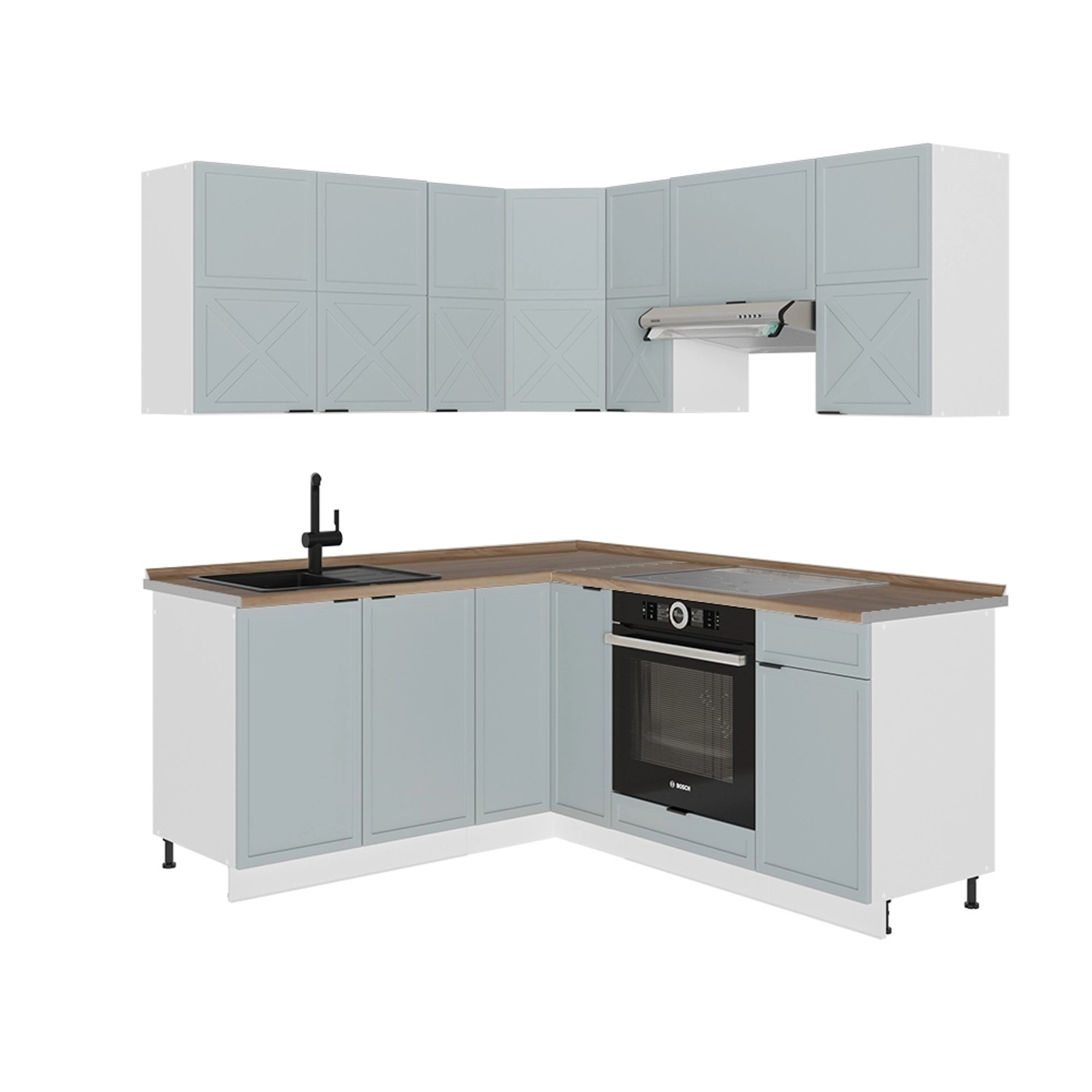 Vicco Fame-Line Eckküche Hellblau-grau/Weiß 160 x 190 cm AP Eiche günstig online kaufen