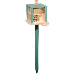 Dobar Insektenhotel Kubus "Zur Freundlichen Eule" mit Pfahl-Ständer, Detailansicht.