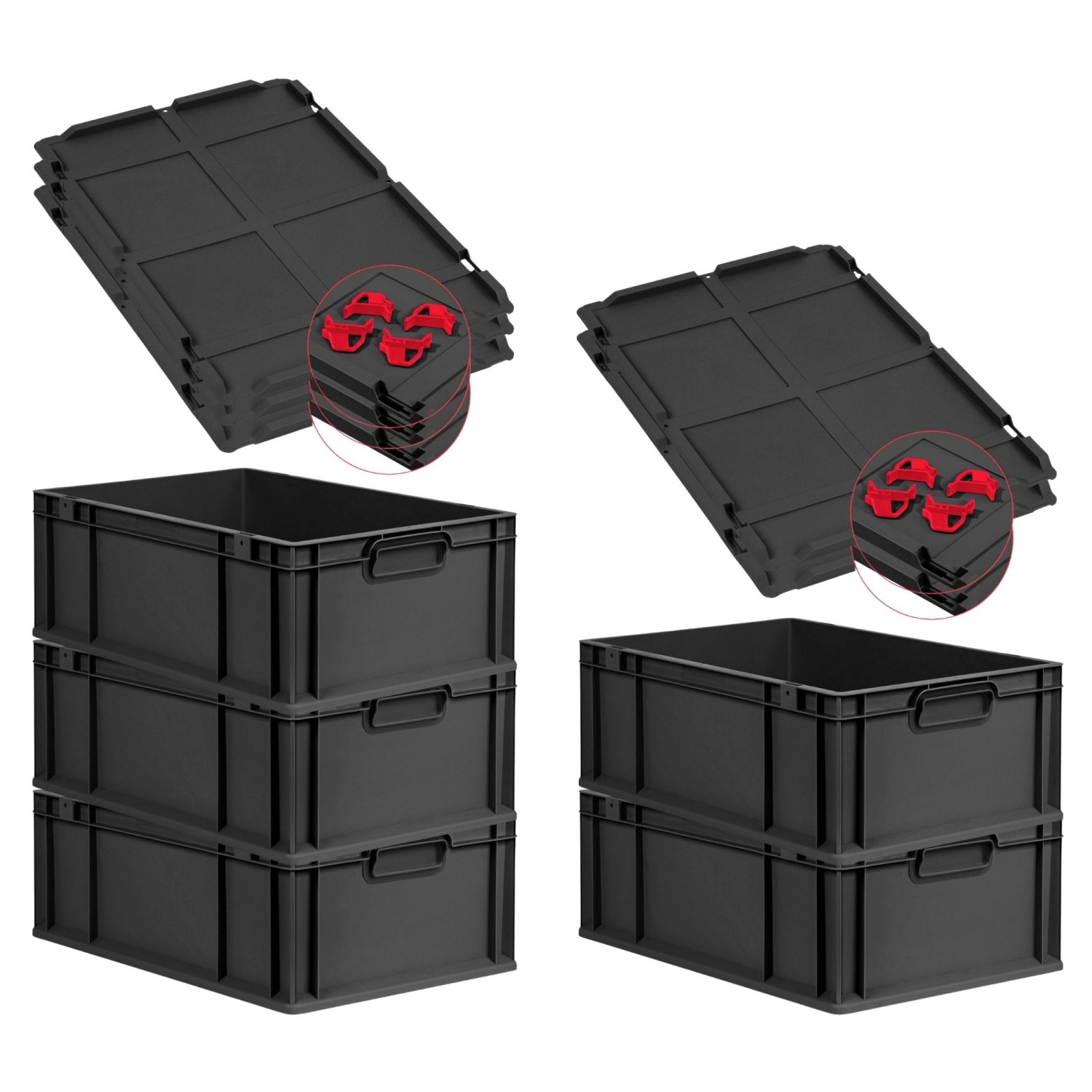 PROREGAL SparSet 5x Eurobox Nextgen Grip Mit Auflagedeckel Und Roten Versch günstig online kaufen