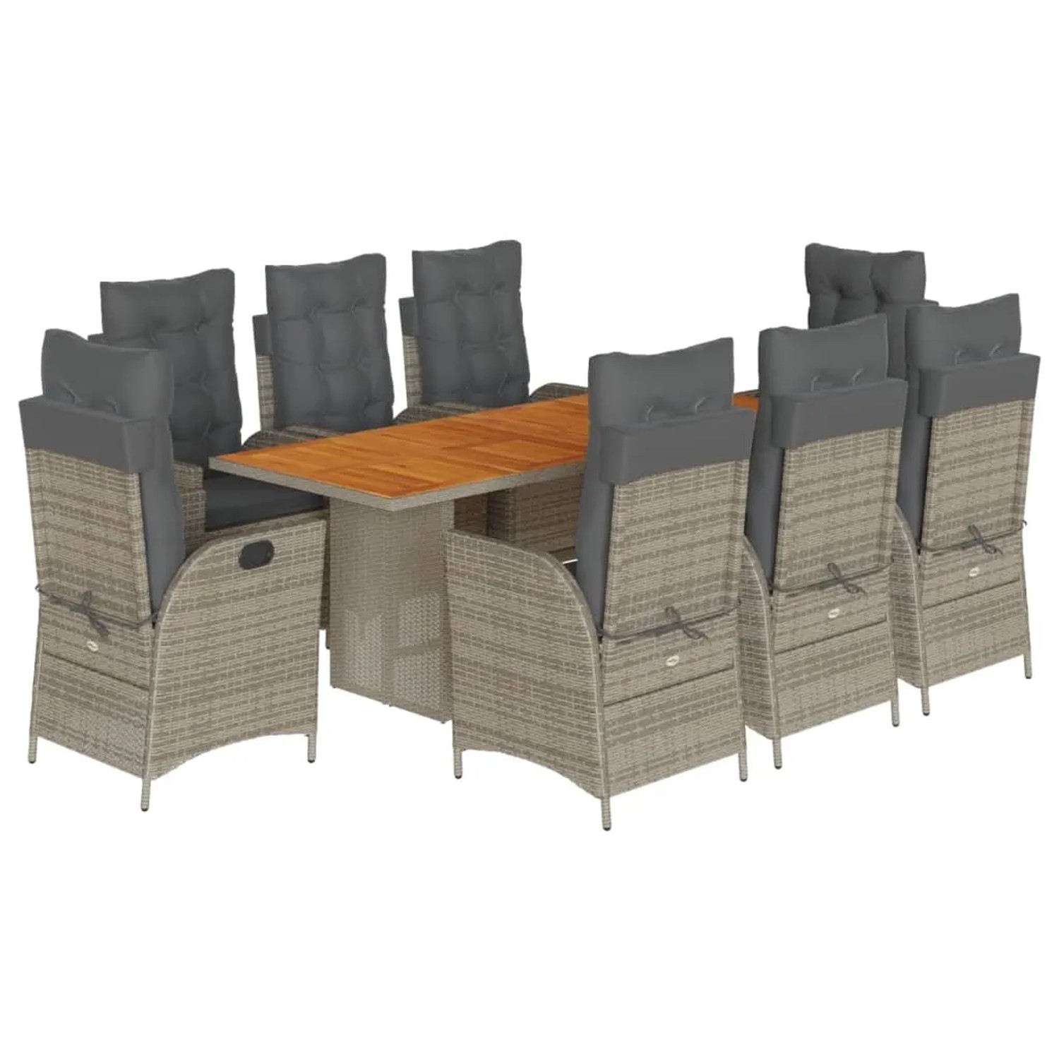 vidaXL 9-Tlg Garten-Essgruppe mit Kissen Grau Poly Rattan 3213144
