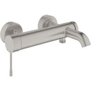 Grohe Essence Wannenarmatur in Supersteel: Einhandmischer für Wanne mit gebogenem Auslauf.
