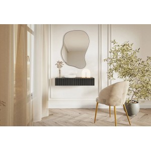 Schwarze Selsey Veldio Wand-Konsole 90 cm mit moderner Lamellenfront und Schublade, elegant im Wohnbereich.