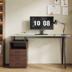 PXloue Schreibtisch Eckschreibtisch Bürotisch mit 3 Schubladen Braun
