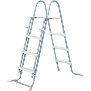 Leiter für Summer Waves Pool, Stahlrahmen, graue Leiter mit weißen Stufen für Aufstellpool.