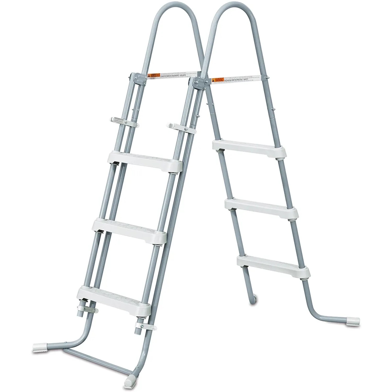 Leiter für Summer Waves Pool, Stahlrahmen, graue Leiter mit weißen Stufen für Aufstellpool.