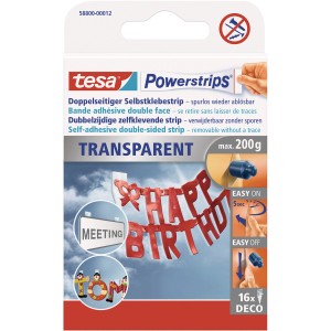Tesa Powerstrips Deco Transparent, 16 Stück. Ideal zum Befestigen leichter Deko-Objekte.